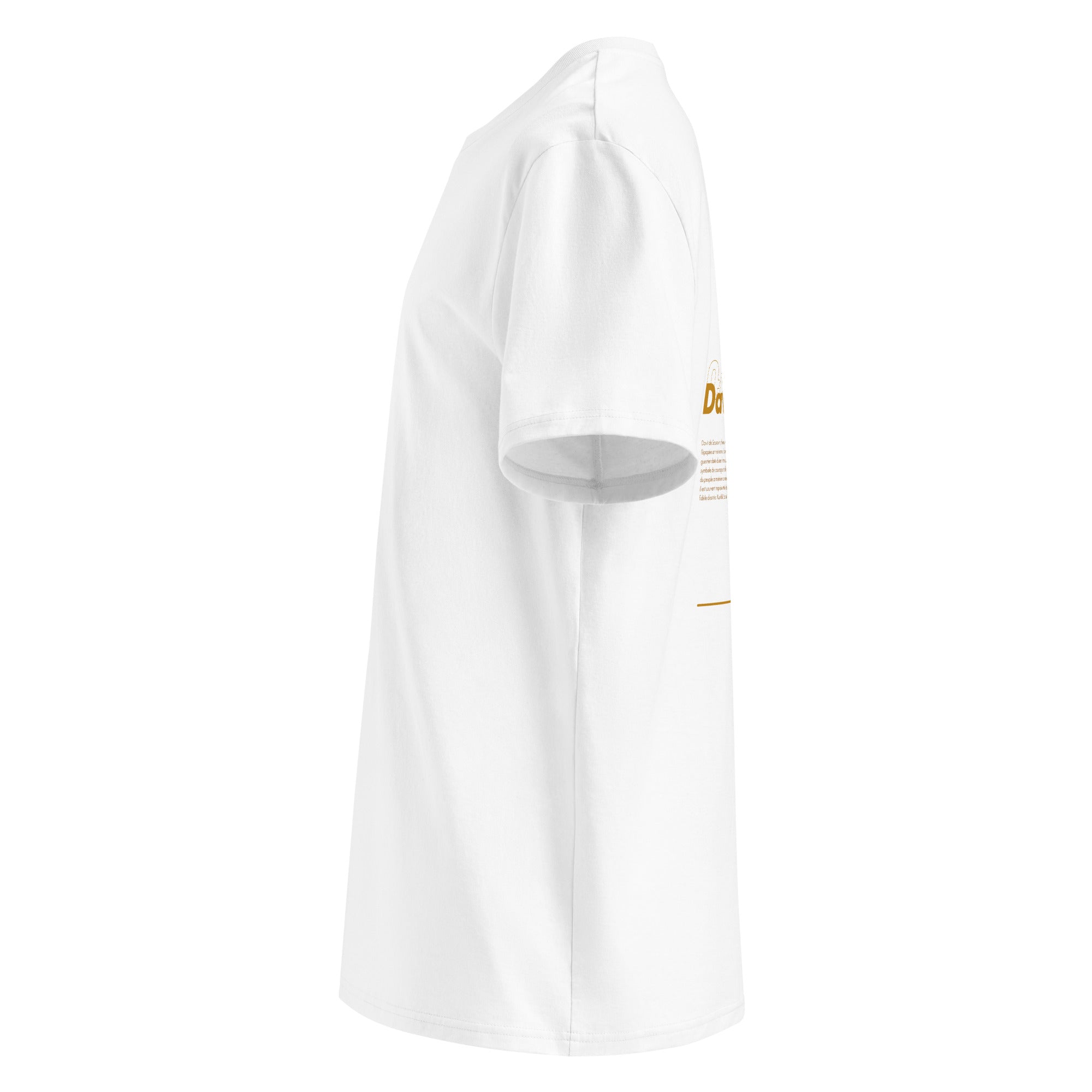 Illustration de Davit de Sassoum sur t-shirt en coton biologique couleur blanc vu de côté